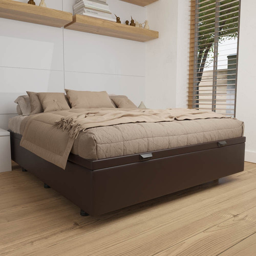 Base Box Baú Para Cama Viúva 128x188cm Liz Sintético Marrom