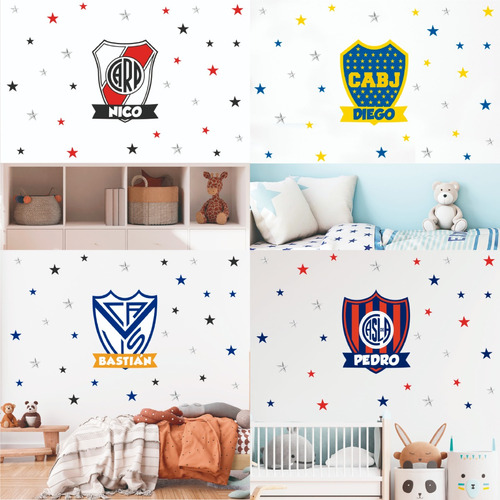 Vinilo Infantil Decorativo Futbol Pack Boca River Con Nombre