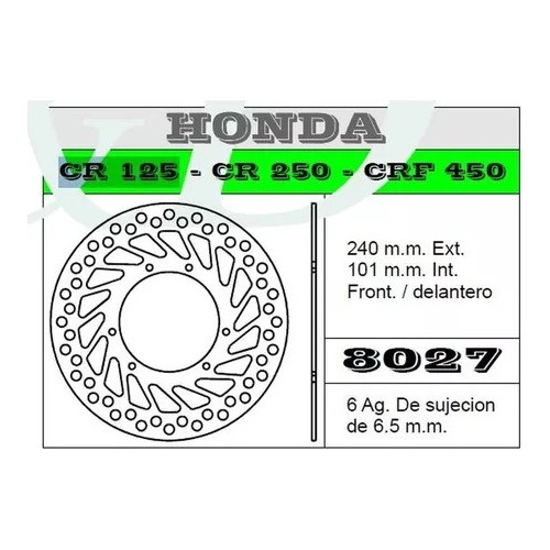 Disco De Freno Delantero Hyd Honda Cr 125 / 250 Crf 450 Fas