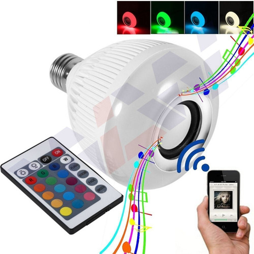 Lampada Led 6w Rgb Caixa Som Bluetooth Controle 2 Em 1 Mp3 110V/220V