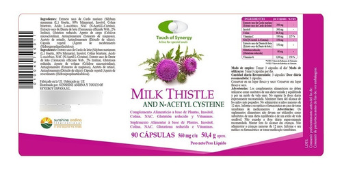 Imagen 2 de 6 de Touch Of Synergy Milk Thistle Silimarina Cardo Mariano 90cap