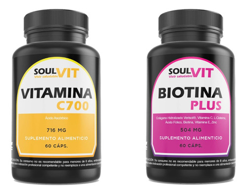 Vitamina C 700 60caps  + Biotina Plus60caps  Pack  Soulvit