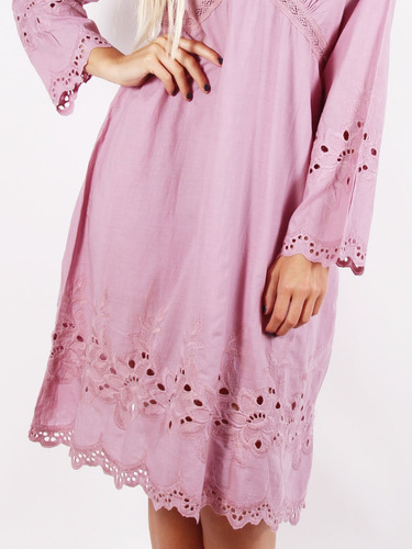 Vestido Mnga Larga Informal Liso Importado Puro Algodón 1767