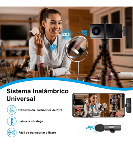 Mini Micrófono Inalámbrico Solapa Para Ios Android Negro