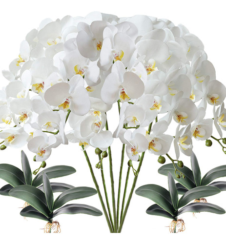 Fagushome 6 Flor Artificial Phalaenopsis 4 Hoja Orquidea