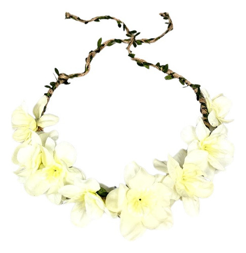 Tiara Com Flores Artificiais Decoração Cabelo Enfeites Arco Cor Branco