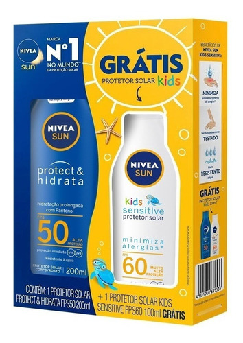 Kit Protetor Solar Nivea Sun Fps50 200ml + Grátis Kids Fps60