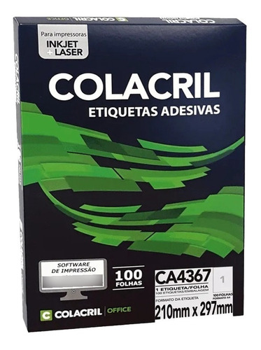 Etiqueta Impressora A4 210 X 297mm Colacril Ca4367 100 Fls