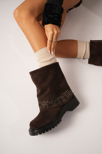 Botas Mujer Gamuza Tachas Urbanas Caña Doblada Moda Lilo