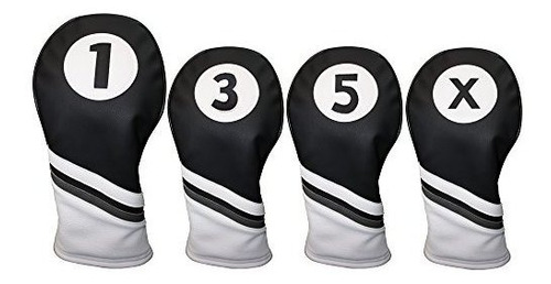 Majek Golf Headcovers Negro Y Piel Con Estilo 1, 3, 5, X Fai