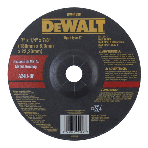 Disco Desbaste/metal 7  X 1/4 X 7/8  C/reb Dewalt
