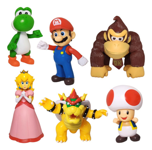 6 Figuras Set Super Mario Bros Yoshi Bowser Peach Luigi 14cm