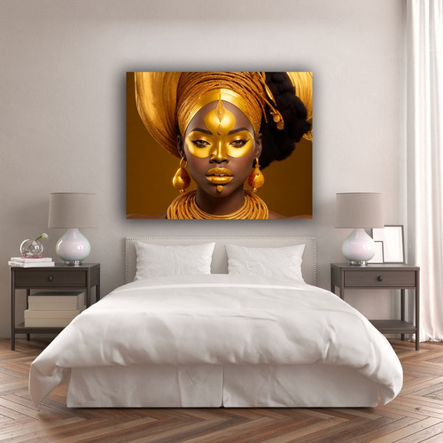 Cuadro Decorativo Africana Dorado Canvas Sala 80x100cm Color Multicolor Armazón Bastidor De Madera