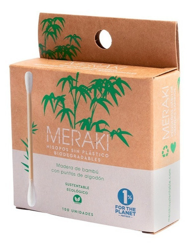 Imagen 4 de 6 de Hisopos De Bambú Biodegradables Vegano Meraki Caja X 100 Uni