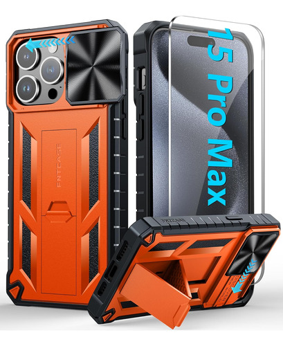 Funda Fntcase Para iPhone 15-pro-max Con Soporte - Naranja