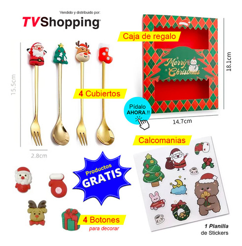 Juego De 4 Cubiertos Navideños Cubiertos Regalo De Navidad