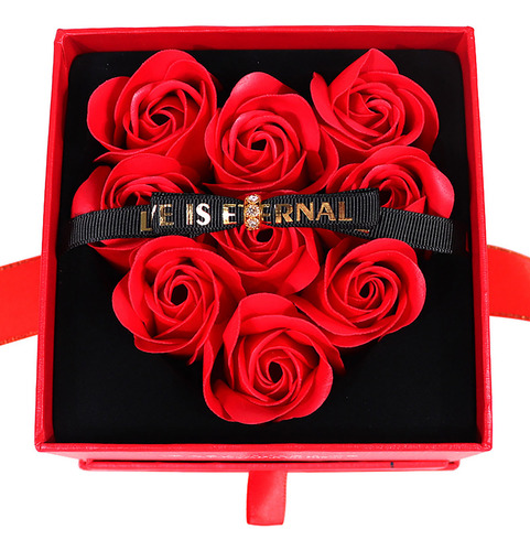 Caja Con Ventana, 9 Corazones, Rosas Rojas, Para El Día De S