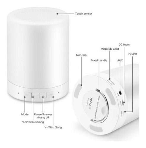 20 Pzas Bocina Y Lámpara Led Rgb Bluetooth Recargable Touch Blanco Multicolor