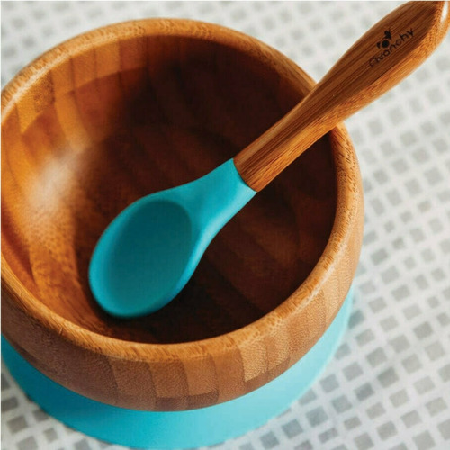 Tigela Bambu Com Ventosa E Colher Azul - Avanchy