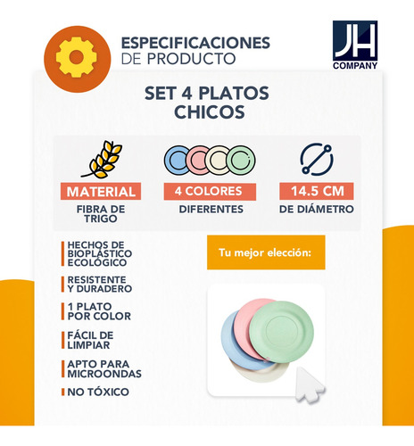 Imagen 6 de 8 de Set 4 Platos Redondo Chico Fibra De Trigo Ecologicos Mx-018
