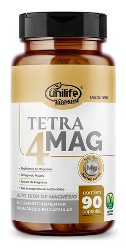 1 Tetra Mag + 4 Tipos De Magnésio 90 Cáps De 710mg Unilife
