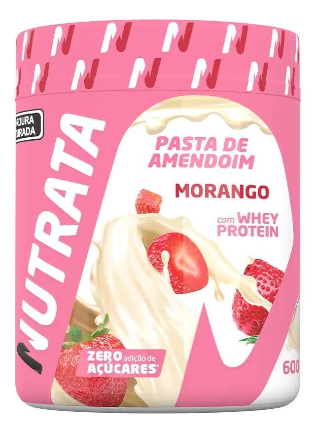 Pasta De Amendoim Com Whey Protein Nutrata Pote 600g Sabor Morango