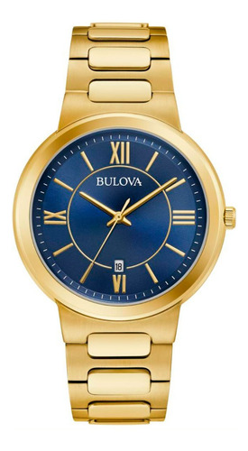 Reloj Bulova Classic Quartz Bl & Gd Gm Original Time Square Color de la correa Dorado Color del bisel Dorado Color del fondo Azul