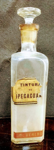 Botella Frasco Antiguo Farmacia Ipecacuan Vacio Con Tapon