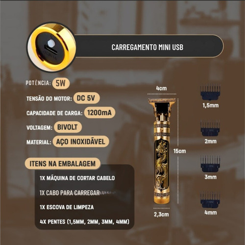 Maquininha Dragão De Cortar Cabelo Profissional Sem Fio