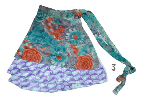 Pollera Mini Mil Formas Seda Hindú Estampada Doble Capa