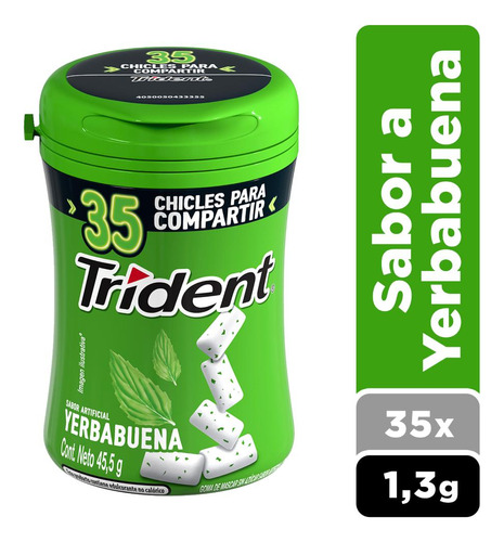Chicle Trident® Sabor Yerba Buena Sin Azúcar 35 Un.