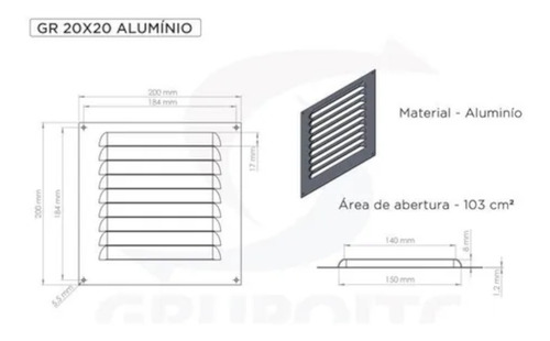 Imagem 5 de 5 de Kit 20 Grades Ventilação Quadrada Alumínio Branca Itc 20x20