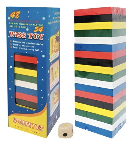 Jenga Torre Madera Bloques 54 Pc Colores Grande Juego Mesa