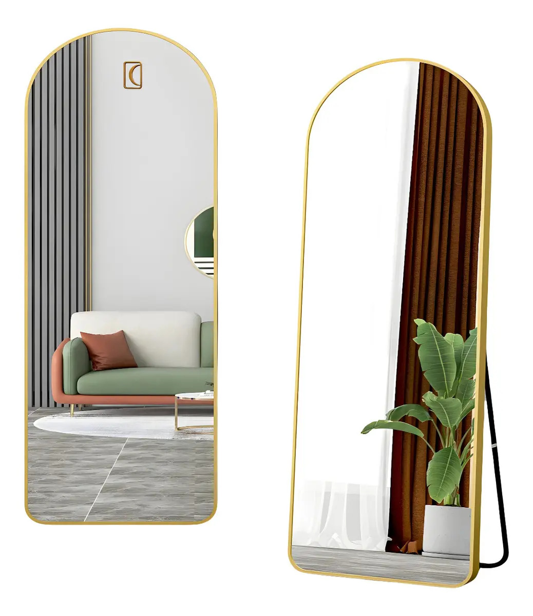 Espelho De Chão Corpo Inteiro 150x40cm Com Moldura E Suporte Dourado