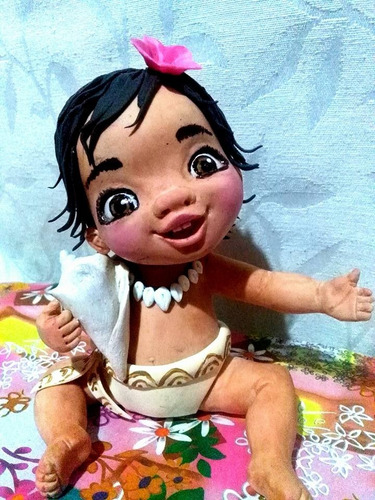 Moana Bebe,maui, Pua Y Hei Hei, Porcelana Fria,adorno