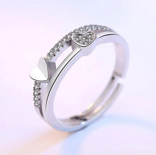 2 Anillos Ajustable Plata 925 Mujer Corazón Flor Regalo