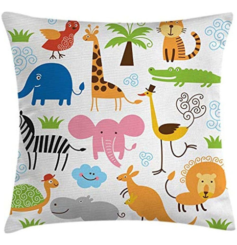 Ambesonne Animal Throw Pillow Cojín Funda, Giraffe Zebra Tur