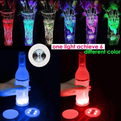 Posavasos Led, 7 Colores, Luces Adhesivas Led Rgb, 12 Piezas