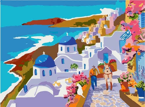 Pintura,cuadro Para Pintar Por Números Enmarcado Santorini