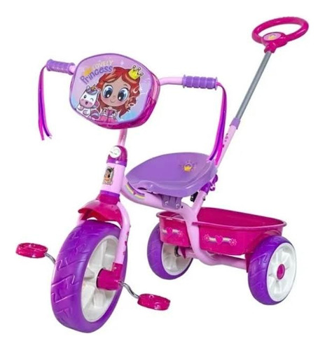 Triciclo Apache Trixie Princess Cajuela Con Baston Reforzado Rosa