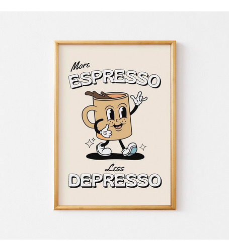 Más Espresso Less Depresso Cuadro Café Retro Marco De Madera Color Tacita Clásica