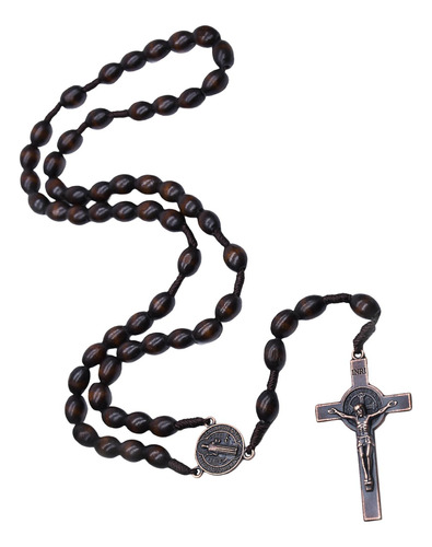 Collar De Cruz De Rosario Rosarios De Madera Joyería