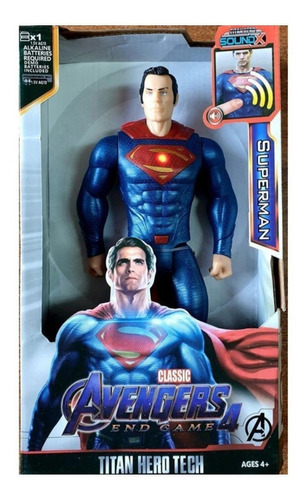 Boneco Superman 30cm Articulado Vingadores Com Som E Luz    