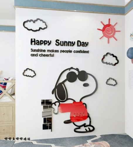 Snoopy Adhesivos Grandes De Pared Acrílico 3d Dia Del Niño