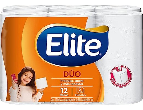 Elite Papel Higiénico Dúo 350 Hojas Doble 12 Rollos