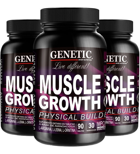 3 Muscle Growth Oxido Nítrico Arginina + Ornitina + Lisina