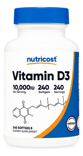 Vitamina D3 10000 Ui Mega Potencia 240 Capsulas Para 8 Meses Sabor Sin Sabor