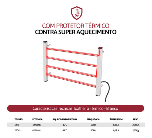 Toalheiro Térmico Bivolt Branco De Parede Aquecedor Secador Toalha