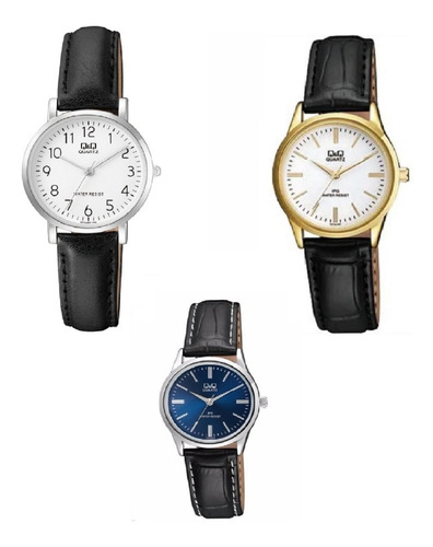 Reloj Analogo Qyq Mujer Quartz Pulso Cuero Resistente Agua