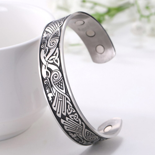 Imagen 8 de 10 de Pulsera Magnetica Hombre Energia Terapia Imanes Acero Plata